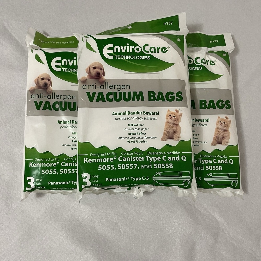 9 Envirocare Pet Kenmore Canister Vacuum Bags Type C, Q, 5055 50558 50557